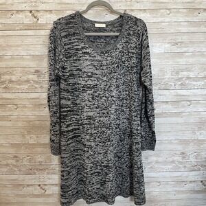 Bobbie Brooks Womens 1X Dress Sweater Black Grey Stretch Knee Length Long Sleeve